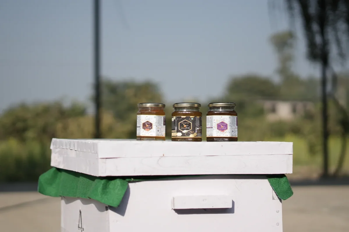 Honey jars on a hive