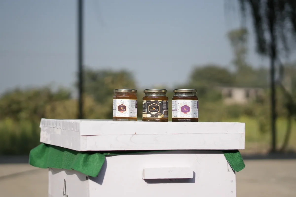 Honey jars on a hive