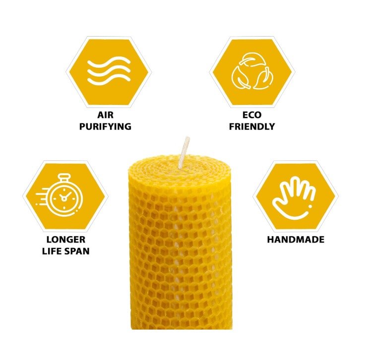Hand rolled pure beeswax pillar candle
